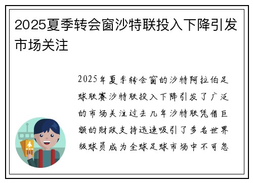 2025夏季转会窗沙特联投入下降引发市场关注